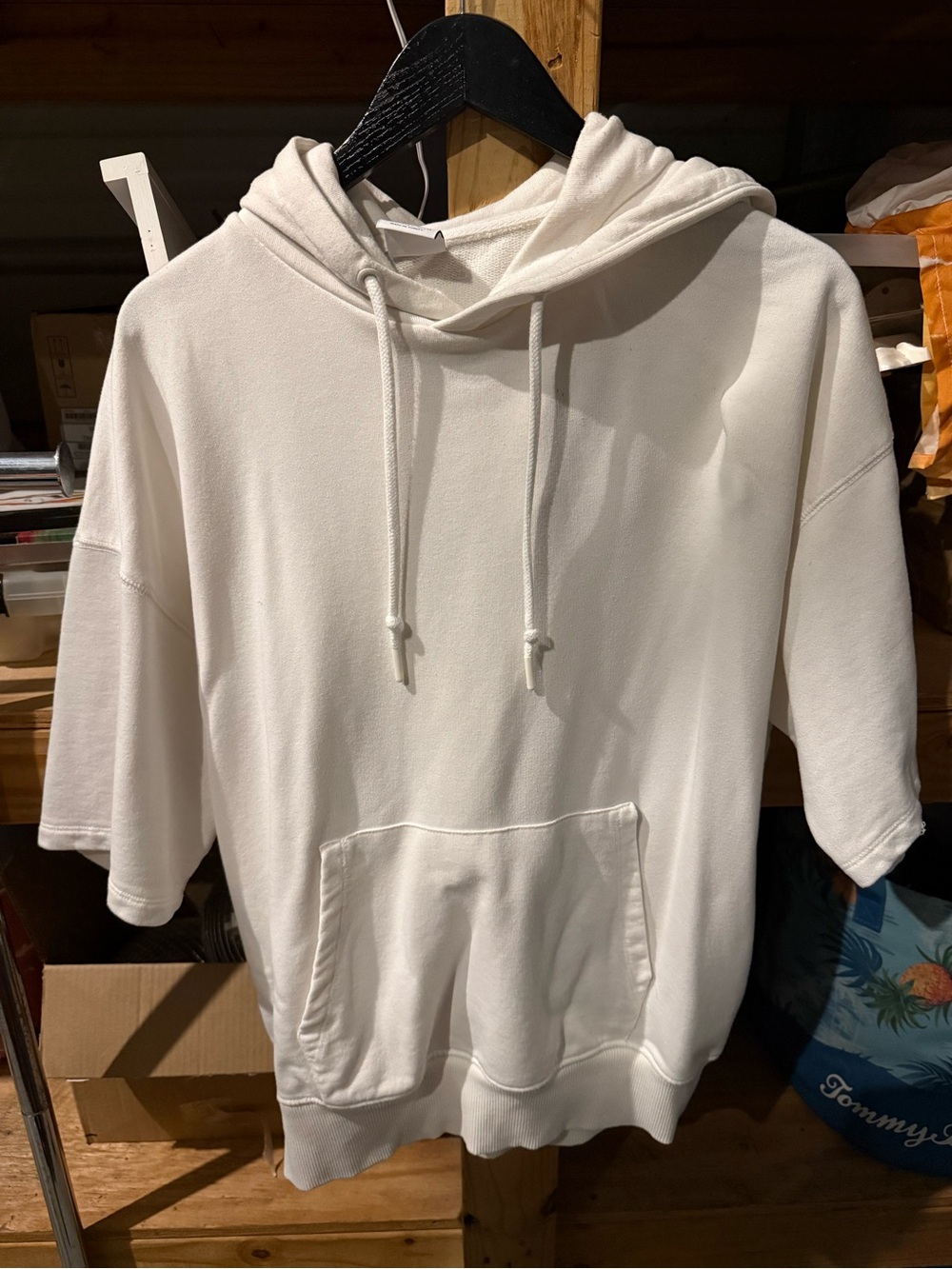White Short-Sleeve Pullover Hoodie